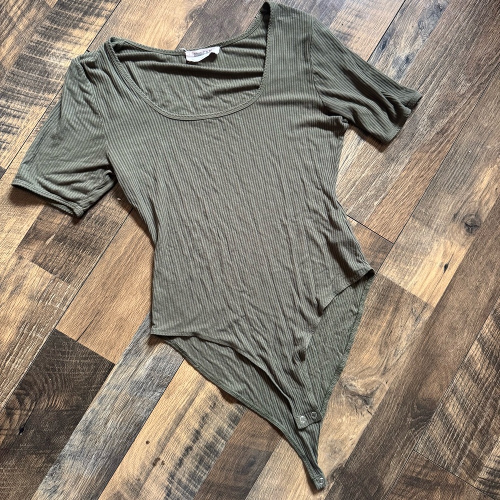 Scoop Neck Olive Ribbed Bodysuit
